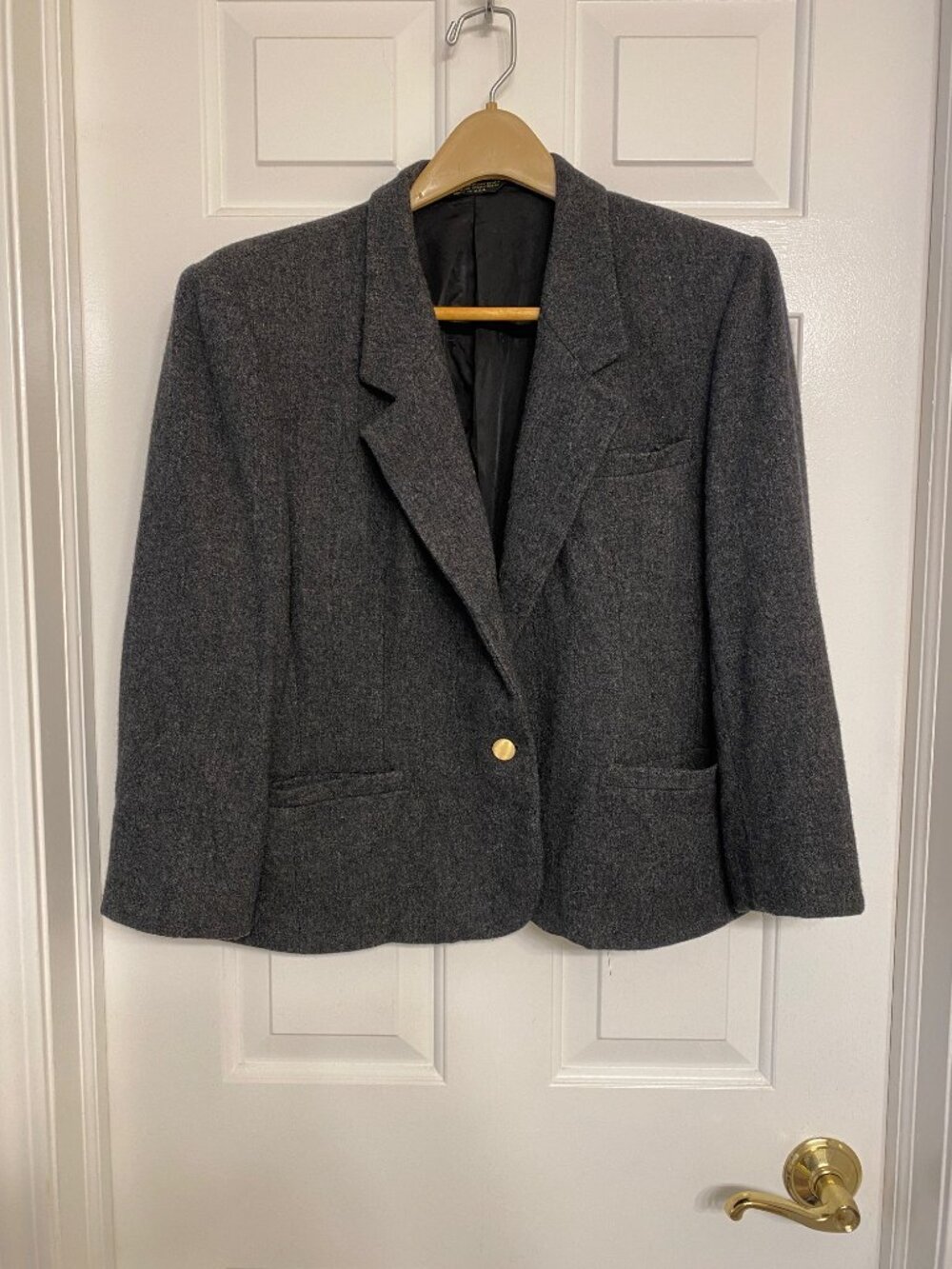 Bristol County Vintage Charcoal Grey Wool Blazer Jacket - Gold Button